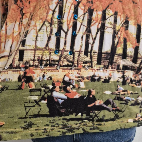 French Postcatds Scenic Novelty Print Long Sleeve Top Soft Womens Size L - Picture 6 of 12